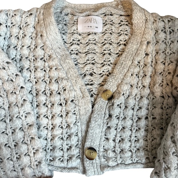 Zara Knit Open Weave Button Cardigan Sweater Girls Gray Size 9 - Picture 2 of 3